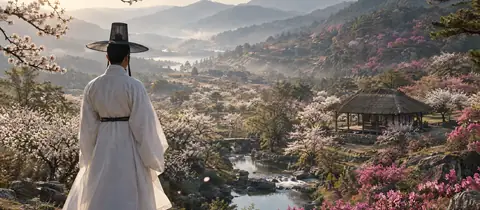꽃 핀 봄 골짜기를 내려다보는 선비의 뒷모습 — 상춘곡의 봄