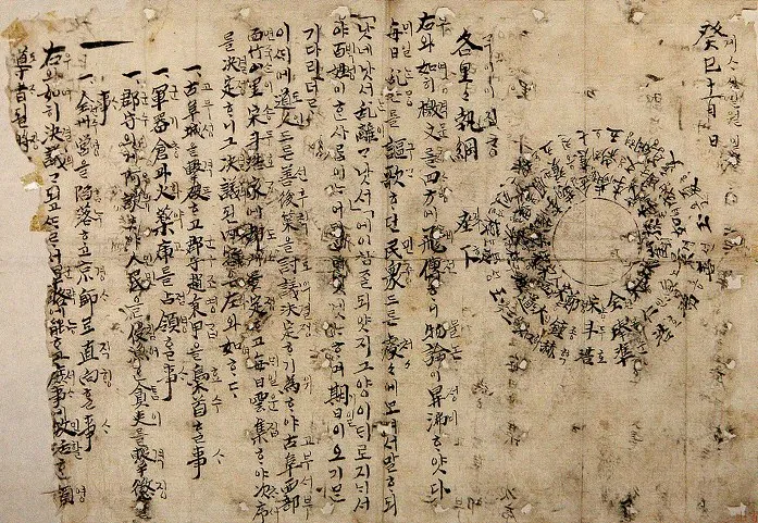 둥글게 이름을 돌려 적은 사발 모양 서명이 있는 한문 문서