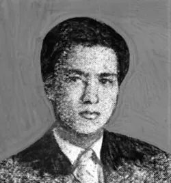 양복을 입은 젊은 남성의 흑백 얼굴 사진
